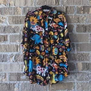 Vintage 70s Gypsy Pier One Jungle Forest Oversized Blouse Artist Smock Large